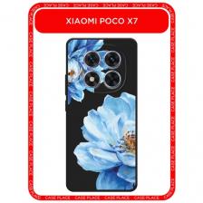 Черный матовый чехол на Poco X7/Xiaomi Redmi Note 14 Pro 5G / Поко X7 с принтом Голубые клематисы Черный матовый чехол на Poco X7/Xiaomi Redmi Note 14 Pro 5G / Поко X7 с принтом Голубые клематисы