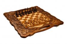 Шахматы + нарды резные "Неркени" 60, с ручкой, Haleyan Шахматы + нарды резные "Неркени" 60, с ручкой, Haleyan