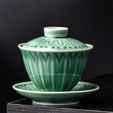 HEYYES Зелёная керамическая гайвань Celadon Lotus Sancai HEYYES Зелёная керамическая гайвань Celadon Lotus Sancai