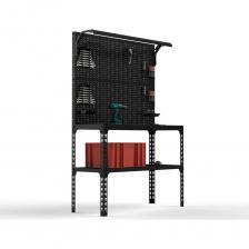 Стол-верстак Metalex серия SUN одна полка + двойная перфопанель с комплектом освещения (чёрный )подойдет для небольшой мастерской или производственного помещения. Модель оснащена светодиодным комплектом освещения, который обеспечивает комфортную работу пользователя. Перфопанели с комплектами аксессуаров является дополнительный элементом для стола - верстака, который увеличивает рабочее пространство и структурирует хранение инструмента. Перфопанели изготовлены из стали толщиной 0.8 мм. Крепление панели: болтовое. Верстак выполнен из стали толщиной 1,5 мм. Предназначен для удобной организации отдельного рабочего места на производствах, складах, гаражах, мастерских, и на других объектах. Максимум распределённой нагрузки на весь верстак составляет - до 350 кг. Максимум распределённой нагрузки на полку составляет - до 100 кг. Крепление верстака: безболтовое. Цвет: чёрный. Стол-верстак Metalex серия SUN одна полка + двойная перфопанель с комплектом освещения (чёрный )подойдет для небольшой мастерской или производственного помещения. Модель оснащена светодиодным комплектом освещения, который обеспечивает комфортную работу пользователя. Перфопанели с комплектами аксессуаров является дополнительный элементом для стола - верстака, который увеличивает рабочее пространство и структурирует хранение инструмента. Перфопанели изготовлены из стали толщиной 0.8 мм. Крепление панели: болтовое. Верстак выполнен из стали толщиной 1,5 мм. Предназначен для удобной организации отдельного рабочего места на производствах, складах, гаражах, мастерских, и на других объектах. Максимум распределённой нагрузки на весь верстак составляет - до 350 кг. Максимум распределённой нагрузки на полку составляет - до 100 кг. Крепление верстака: безболтовое. Цвет: чёрный.