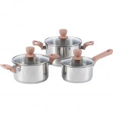 Набор посуды из нержавеющей стали Werner Eletto 51868 6 предметов: ковш с крышкой 16х8,5 см/1,7 л, кастрюля с крышкой 18х9,5 см/2,4 л, кастрюля с крышкой 20х11,5 см/3,6 л, с индукционным дном. Материал: нержавеющая сталь 18/10. Толщина стенок 0,5 мм, толщина дна 2,9 мм.Набор изготовлен из высококлассной нержавеющей стали 18/10. Сталь 18/10 - это залог качества, безопасности, неприхотливости и долгой жизни посуды. Материал содержит 18% хрома, который наделяет сплав антикоррозийными свойствами, и 10% никеля, обеспечивающего ударопрочность, износостойкость и защиту от микробов.Вся посуда имеет многослойное капсульное дно, что способствует равномерному распределению тепла при варке, тушении, томлении и сохранению температуры блюда даже после процесса готовки, что позволяет ему настояться и приобрести более насыщенный вкус.Серия Werner Eletto отличается зеркальной поверхностью, эргономичными ручками из бакелита с покрытием Soft Touch в нежном бежево-розовом цвете.С внутренней стороны корпуса на изделиях нанесена мерная шкала.Набор в фирменной упаковке.Рекомендации по использованию и уходу:Не перегревать пустую или почти пустую посуду.Не мыть жесткой металлической губкой.Вытирать после мытья.Можно использовать на всех типах плит. Набор посуды из нержавеющей стали Werner Eletto 51868 6 предметов: ковш с крышкой 16х8,5 см/1,7 л, кастрюля с крышкой 18х9,5 см/2,4 л, кастрюля с крышкой 20х11,5 см/3,6 л, с индукционным дном. Материал: нержавеющая сталь 18/10. Толщина стенок 0,5 мм, толщина дна 2,9 мм.Набор изготовлен из высококлассной нержавеющей стали 18/10. Сталь 18/10 - это залог качества, безопасности, неприхотливости и долгой жизни посуды. Материал содержит 18% хрома, который наделяет сплав антикоррозийными свойствами, и 10% никеля, обеспечивающего ударопрочность, износостойкость и защиту от микробов.Вся посуда имеет многослойное капсульное дно, что способствует равномерному распределению тепла при варке, тушении, томлении и сохранению температуры блюда даже после процесса готовки, что позволяет ему настояться и приобрести более насыщенный вкус.Серия Werner Eletto отличается зеркальной поверхностью, эргономичными ручками из бакелита с покрытием Soft Touch в нежном бежево-розовом цвете.С внутренней стороны корпуса на изделиях нанесена мерная шкала.Набор в фирменной упаковке.Рекомендации по использованию и уходу:Не перегревать пустую или почти пустую посуду.Не мыть жесткой металлической губкой.Вытирать после мытья.Можно использовать на всех типах плит.