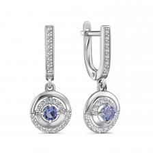 Серебряные серьги с танзанитами и фианитами Серебряные серьги с танзанитами и фианитами