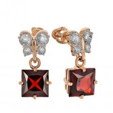 Серьги-пусеты TALANT из золота с гранатом и фианитами Серьги-пусеты TALANT из золота с гранатом и фианитами