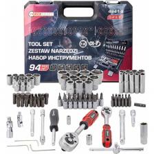 Этот набор инструментов от бренда Forcekraft состоит из 94 предметов и разработан для выполнения самых разнообразных слесарных, ремонтных и монтажных работ.Высокое качество материалов: Инструменты изготовлены из хромованадиевой стали, что обеспечивает их долговечность, устойчивость к коррозии и высокую надежность при эксплуатации.Разнообразие инструментов: Набор включает головки различных размеров и форм, удлинители, шестигранные ключи и другие необходимые инструменты, что позволяет справляться с самыми разными задачами.Удобство и организация: Все 94 предмета аккуратно упакованы в прочный пластиковый кейс с металлическими защелками, где каждый инструмент имеет свое место. Это обеспечивает удобное хранение и легкий доступ к нужным предметам.Универсальность применения: Посадочный квадрат 1/4" и 3/8", а также различные типы головок (6-гранные, короткие, глубокие) делают этот набор подходящим для широкого спектра работ.Советы по применению:Для автолюбителей: Набор идеально подходит для обслуживания и ремонта автомобилей, будь то замена свечей зажигания, работа с подвеской или мелкий ремонт двигателя.Для дома и мастерской: Используйте этот комплект для выполнения различных слесарных и монтажных работ, таких как сборка мебели, установка оборудования и мелкий ремонт.Для профессионалов: Набор прекрасно подойдет для профессионалов, работающих в автомастерских или на строительных объектах, где требуется надежный и качественный инструмент. Этот набор инструментов от бренда Forcekraft состоит из 94 предметов и разработан для выполнения самых разнообразных слесарных, ремонтных и монтажных работ.Высокое качество материалов: Инструменты изготовлены из хромованадиевой стали, что обеспечивает их долговечность, устойчивость к коррозии и высокую надежность при эксплуатации.Разнообразие инструментов: Набор включает головки различных размеров и форм, удлинители, шестигранные ключи и другие необходимые инструменты, что позволяет справляться с самыми разными задачами.Удобство и организация: Все 94 предмета аккуратно упакованы в прочный пластиковый кейс с металлическими защелками, где каждый инструмент имеет свое место. Это обеспечивает удобное хранение и легкий доступ к нужным предметам.Универсальность применения: Посадочный квадрат 1/4" и 3/8", а также различные типы головок (6-гранные, короткие, глубокие) делают этот набор подходящим для широкого спектра работ.Советы по применению:Для автолюбителей: Набор идеально подходит для обслуживания и ремонта автомобилей, будь то замена свечей зажигания, работа с подвеской или мелкий ремонт двигателя.Для дома и мастерской: Используйте этот комплект для выполнения различных слесарных и монтажных работ, таких как сборка мебели, установка оборудования и мелкий ремонт.Для профессионалов: Набор прекрасно подойдет для профессионалов, работающих в автомастерских или на строительных объектах, где требуется надежный и качественный инструмент.