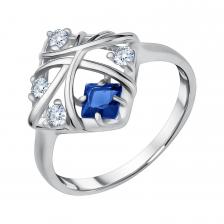 Серебряное кольцо с сапфиром и фианитами с родированием Серебряное кольцо с сапфиром и фианитами с родированием