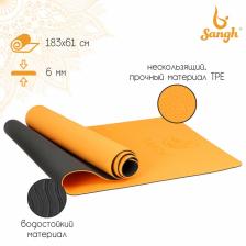 Коврик для фитнеса и йоги Sangh, нескользящий, 183x61x0.6 см, оранжевый, чёрный Коврик для фитнеса и йоги Sangh, нескользящий, 183x61x0.6 см, оранжевый, чёрный