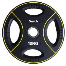 Диск для штанги, полиуретановый, d51мм 10кг Smith Strength PUWP12-10 черный с цветными линиями Диск для штанги, полиуретановый, d51мм 10кг Smith Strength PUWP12-10 черный с цветными линиями