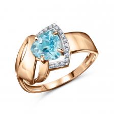 Золотое кольцо с топазом Sky и фианитами с родированием Золотое кольцо с топазом Sky и фианитами с родированием