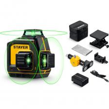 Лазерный нивелир STAYER 34963-2 предназначен для горизонтальной и вертикальной разметки при строительстве или отделочных работах, для прокладки инженерных коммуникаций, строительстве и размете перегородок, полов и стен, установки радиаторов вентиляционных систем, систем освещения, при проведении инженерных работ, разметки поверхностей разной кривизны.ПреимуществаФункция самовыравнивания устраняет необходимость настройки, гарантирует максимальную точность при разметке.Зеленый луч максимально хорошо виден на большом расстоянии благодаря особенности человеческого восприятия цвета3 режима проецирования линий: горизонтальная и две вертикальные линии с развёрткой 360°, благодаря чему луч будет виден в любой точке.Возможность поочерёдного отключения ла3 режима проецирования линий: горизонтальная и две вертикальные линии с развёрткой 360°, благодаря чему луч будет виден в любой точке.Возможность поочерёдного отключения лазерных лучей позволяет оставлять только необходимую для работы световую схему.Зеленый цвет луча позволяет работать на больших расстояниях даже при высокой освещённости.Диапазон компенсирования ± 4° для установки на неровную поверхность.Световая и звуковая индикация при превышении порогового значения угла самовыравнивания.Возможность блокировки компенсатора для защиты маятниковой системы от механических повреждений.Магнитный демпфер позволяет быстро гасить колебания.Мощный аккумулятор с питанием через разъем USB-CПредусмотрена установка на штатив Лазерный нивелир STAYER 34963-2 предназначен для горизонтальной и вертикальной разметки при строительстве или отделочных работах, для прокладки инженерных коммуникаций, строительстве и размете перегородок, полов и стен, установки радиаторов вентиляционных систем, систем освещения, при проведении инженерных работ, разметки поверхностей разной кривизны.ПреимуществаФункция самовыравнивания устраняет необходимость настройки, гарантирует максимальную точность при разметке.Зеленый луч максимально хорошо виден на большом расстоянии благодаря особенности человеческого восприятия цвета3 режима проецирования линий: горизонтальная и две вертикальные линии с развёрткой 360°, благодаря чему луч будет виден в любой точке.Возможность поочерёдного отключения ла3 режима проецирования линий: горизонтальная и две вертикальные линии с развёрткой 360°, благодаря чему луч будет виден в любой точке.Возможность поочерёдного отключения лазерных лучей позволяет оставлять только необходимую для работы световую схему.Зеленый цвет луча позволяет работать на больших расстояниях даже при высокой освещённости.Диапазон компенсирования ± 4° для установки на неровную поверхность.Световая и звуковая индикация при превышении порогового значения угла самовыравнивания.Возможность блокировки компенсатора для защиты маятниковой системы от механических повреждений.Магнитный демпфер позволяет быстро гасить колебания.Мощный аккумулятор с питанием через разъем USB-CПредусмотрена установка на штатив
