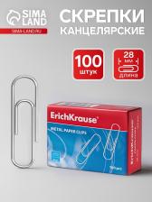 Скрепки канцелярские ErichKrause, 28 мм, 100 шт., без покрытия Скрепки канцелярские ErichKrause, 28 мм, 100 шт., без покрытия