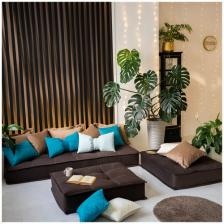 Диван кровать раскладной бескаркасный модульный MIELLA Lora, коричневый велюр, подушки карамельные Диван кровать раскладной бескаркасный модульный MIELLA Lora, коричневый велюр, подушки карамельные