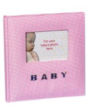 Фотоальбом детский «Baby» розовая ткань в клетку на 100 фото 10х15 см, кармашки и поля для подписей