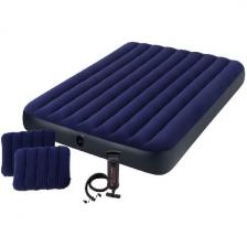 Надувной матрас Intex Classic Downy Airbed Fiber-Tech, 152х203х25см с подушками и насосом, 64765