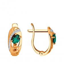 Золотые серьги с изумрудами и бриллиантами с родированием Золотые серьги с изумрудами и бриллиантами с родированием