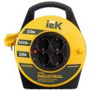Удлинитель силовой IEK Industrial, розеток 4шт, 3x1.0 кв.мм, 10A, 10м, ПВС, катушка, желтый [wkp14-10-04-10]