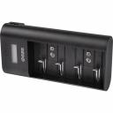 Универсальное зарядное устройство CAN-6IS-12 предназначено для заряда от I до 4-х NI-MH / NI-Cd аккумуляторов размера АА / ААА / C / D или от 1-го до 2-х NI-MH / NI-Cd аккумуляторов 9V любых фирм-производителей.Питание устройства осуществляется от сети 220В. Кабель подключения к сети входит в комплект поставки.В ЗУ установлена схема защиты от перегрева и схема определения непригодных для зарядки аккумуляторов. ЖК-дисплей, на котором отображается процесс зарядки аккумуляторов (индикация режимов работы и уровня заряда), дает информацию только о заряде аккумуляторов, установленных в гнездах с подпружиненными контактами (AA, AAA, C, D). Окончание зарядки происходит автоматически (автоотключение).Для аккумуляторов типа «Крона» 9В окончание зарядки необходимо определять самостоятельно. Индикаторы зарядки информируют о процессе зарядки, но не меняют цвет, когда аккумулятор будет полностью заряжен.