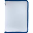 Папка на молнии предназначена для комфортного хранения и транспортировки документов, тетрадей, различных мелких предметов. Незаменима в работе, учебе, в командировках, путешествиях и деловых поездках. Изготовлена из прочного прозрачного матового пластика толщиной 0,5 мм с диагональной фактурой. Формат А4 (325х230 мм). Надежный замок-молния защищает документы от механических повреждений, а также пыли и влаги. Цвет молнии - синий.