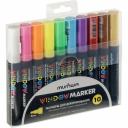 Набор меловых маркеров для декорирования MunHwa Window станет незаменимым помощником для воплощения всех креативных решений в жизнь. Он предназначен для стеклянных и любых гладких (непористых) поверхностей. MunHwa Window – жидкий мел на водной основе. В наборе 10 ярких цветов: белый, голубой, неоновый зеленый, неоновый розовый, неоновый оранжевый, неоновый желтый, фиолетовый, алый, терракотовый, светло бежевый. Маркер рекомендуется к использованию на белых и черных досках, для декорирования зеркал и стекол, оформления окон, для нанесения надписей на металл, пластик и другие ГЛАДКИЕ поверхности. Маркеры, нанесенные на гладкую поверхность, можно удалить влажной тканью. Благодаря высококачественному механизму и составу мел поступает дозированно, ложится на поверхность равномерным и однородным слоем, полностью закрашивая обрабатываемую поверхность. Меловой маркер не крошится, не осыпается при нанесении и не пачкает руки. Клапанный механизм пишущего узла исключает растекание и разбрызгивание, преждевременное пересыхание маркера. Маркеры не рекомендуется использовать по шершавым, пористым поверхностям: частицы краски забьются в поры и неровности, откуда их сложно будет извлечь.