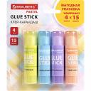 Пастельная линейка клеев-карандашей BRAUBERG PASTEL в корпусах нежных, спокойных оттенков. Подходит для использования в офисе, школе и дома.Выгодный формат упаковки - набор из 4 штук! Нежный дизайн корпуса и тонированные колпачки представлены в 4 пастельных цветах: персиковом, голубом, лиловом и лаймовом. PVP-основа обеспечивает надежное склеивание бумаги, картона и ткани. Не оставляет следов после высыхания, не деформирует бумагу, быстро высыхает. Легко наносится и распределяется по поверхности, оставляя тонкий и ровный клеевой слой, что позволяет экономно расходовать клей. Не пачкает руки, стол, одежду, не попадает на участки бумаги, расположенные возле места склеивания.Не токсичен, не вызывает аллергии и безопасен для здоровья. Удобный объем – 15 г. Срок годности – 5 лет.