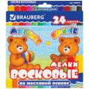 BRAUBERG Восковые мелки утолщенные brauberg, набор 24 цвета, на масляной основе, яркие цвета, 222972