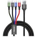 Кабель Baseus 4 in 1 Rapid Series USB - microUSB/Lightning/2xUSB Type-C (CA1T4-B01), длина 1.2 м, 1 шт., черный