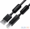 GCR Кабель PROF 2.0m USB 2.0, AM/BM, черный, ферритовые кольца, 28/24 AWG, экран, армированный, морозостойкий, GCR-52423