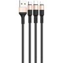 Кабель Hoco X26 Xpress one, Lightning (m)/USB Type-C (m)/micro USB (m) - USB (m), 1м, 2A, черный / золотистый [80275]