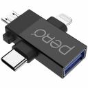 Адаптер Pero AD14 OTG LIGHTNING+USB-C+MICRO-USB TO USB 3.0, черный PRAD14BL