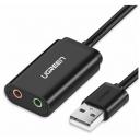 Аудиоадаптер Ugreen USB A 2.0 - AUX Jack 3.5 мм (f), цвет черный (30724)