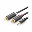 Кабель аудиосигнала применяется для передачи аналоговых стерео звуковых сигналов между различными аудио-, аудио-видео- и компьютерными устройствами или их компонентами. Он позволяет подключить устройства, такие как компьютеры (ноутбуки), MP3-плееры или смартфоны, к различным аудиоустройствам, таким как гарнитуры, активные акустические системы и другие мультимедийные устройства. Кабель передает аналоговый аудиосигнал с устройства воспроизведения, при этом разъем диаметром 3,5 мм подключается к портативному устройству, а два разъема типа «тюльпан» вставляются в соответствующие гнезда на аудиосистеме. Этот кабель передает двухканальный стереозвук, а позолоченные коннекторы обеспечивают высокую скорость передачи стереосигнала и чистое звучание. Оболочка из ПВХ, покрытие из термопластика, полиэтиленовая изоляция и защитный слой из бескислородной 100% меди делают его идеальным для постоянного использования.