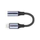 Аудиоадаптер UGREEN Lightning - AUX Jack 3.5 мм f, в оплетке, цвет серо-черный, 10 с 30756