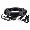 Интерфейсный соединительный кабель предназначен для подключения устройств с разъемом USB (цифровой сигнал) к устройствам c USB разъемом (цифровой сигнал). Активный опто-волоконный кабель USB D3762 - это высокопроизводительное решение для высокоскоростной передачи данных на большие расстояния. Этот длинный двадцатиметровый активный волоконный кабель USB, использующий многомодовое оптическое волокно OM2, с наружным диаметром 4,8 мм, оболочку из ПВХ и металлическими корпусами коннекторов обеспечивает долговечность и гибкость. Поддерживает передачу данных с полной пропускной способностью USB 3.1 Gen2 со скоростью до 10 Гбит/ с. Обратно совместим со стандартами USB 2.0 и USB 3.1, что делает его подходящим для различных устройств и приложений. Проводник кабеля - оптическое волокно. Обратите внимание: Кабель активный. При недостаточной мощности подключаемого источника питания интерфейсы USB micro B обеспечивают дополнительное питание коннекторов прилагаемыми двумя USB кабелями. При помощи данного кабеля осуществляется подключение компьютера кGSM- модему или стационарному модему для выхода в сеть. Сфера применения данного кабеля - персональные компьютеры, рабочие станции, серверное оборудование, телекоммуникационные сети, сети СКС. Оптика значительно более устойчива к внешним электро-магнитным помехам и не создаёт помех для электронного оборудования, что значительно расширяет сферу применения. Длина 20 метров