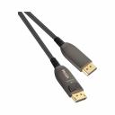 Высокоскоростной активный оптический кабель DisplayPort версии 1.4 применяется для соединения компьютеров, Blue-Ray и DVD плейеров, игровых консолей, видео и фото камер с телевизорами, мониторами, видео проекторами и предназначен для передачи аудио и видео сигнала Full HDс разрешением 1920x1080, Ultra HD 4K с разрешением 3840x2160, Full 4K с разрешением 4096x2160, 5K с разрешением 5120х2880, 8К с разрешением 7680х4320 пикселей и максимальной пропускной способностью канала до 32 Гбит/сек. Максимальное разрешение видео сигнала 8K@60Hz, 4K@140Hz. Полностью поддерживает 3D, HBR3, HDCP2.2 , CEC, EDID. Преобразователи сигнала из меди в оптику находятся внутри разъемов. Дополнительного питания не требуется. Использование оптики позволяет передавать DP сигнал без потери качества на большие расстояния, чем при использовании медного кабеля. Оптика значительно более устойчива к внешним электро-магнитным помехам и сама помех для электронного оборудования не создает, что значительно расширяет сферу применения. Кнопка-замок надёжно удерживает штекер в гнезде.