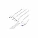 Внешний интерфейсный кабель для синхронизации,передачи данных, а также зарядке периферийных(мобильных) устройств и их компонентов с разъемом USB Type C, Lightning и USB micro B 5pin и USB 2.0. Тип разъема: USB Type C M / micro B 5pin / Lightning / USB 2.0 AM Контакты: никелированные Выходной ток: USB Type C M: 120Вт - 6Amicro B 5pin: 10Вт - 2ALightning: 12Вт - 2.4AПропускная способность интерфейса: до 480 Мбит/сек. Совместимость: USB 3.1 и ранних версий / Apple Тип оболочки: ПВХ - экранированный (фольга) - тканевая оплетка Материал проводника: луженая медь Форма: круглый Длина (м): 1,5 Цвет: Белый