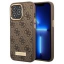 Чехол Guess PU 4G Plate metal logo Hard для iPhone 13 Pro Max, коричневый (Magsafe)