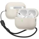 Тонкий силиконовый чехол с ремешком для AirPods Pro 2, Elago Liquid case бежевый (1 шт)