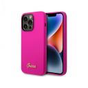 Guess чехол для iPhone 14 Pro Max, Liquid Silicone Gold Metal logo фуксия