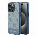 Guess чехол для iPhone 15 Pro, кожа PU 4G Bottom stripe Metal logo Blue