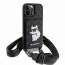 Karl Lagerfeld чехол с ремешком кроссбоди и картхолдером для iPhone 15 Pro Max, PU-кожа Saffiano Monogram NFT Choupette Black