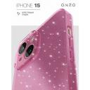 Силиконовый чехол на Айфон 15 / Защитный бампер для iPhone 15, розовый прозрачный с блестками