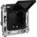 Розетка в стену Розетка с крышкой DKC, Avanti, Черный квадрат, в стену, 2PE 4402013