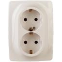 Розетка встраиваемая двойная с заземлением и шторками (слоновая кость) ЭРА 12-2108-02