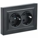 BRITE Розетка 2-местная с заземлением без защитных шторок 16А в сборе РС12-3-БрЧ черный IEK, цена за 1 шт