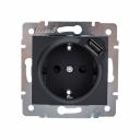 Розетка Lezard KARINA с заземлением + USB разъём, чёрный бархат 707-4288-181