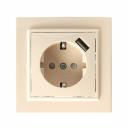 Розетка 1-местная с/з с защитной шторкой и с USB, серия Эрна, PST16-9011-02, слоновая кость, цена за 1 шт.