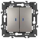14-1105-16 Выключатель ЭРА Elegance 14-1105-16 двойной с подсветкой, 10АХ-250В, титан, цена за 1 шт
