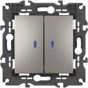 Выключатель встраиваемый двухклавишный с подсветкой (титан) ЭРА 14-1105-16