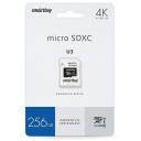 Карта памяти SmartBuy microSDXC 256 ГБ Class 10, UHS-I U3, R/W 90/55 МБ/с, адаптер на SD, RU, белый