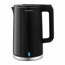 Чайник с двойными стенками имеет преимущество — внешний корпус не греется, и остается холодным. Только что вскипевший чайник безопасен, об него невозможно обжечься. Кроме того, благодаря двойным стенкам, вода остывает намного медленнее. Чайник мощностью 2200 Вт вмещает 1,7 литра воды. Этого объема достаточно хватит даже на большую компанию. Чайник выполнен из прочных, долговечных материалов: пластика и нержавеющей стали. Корпус прибора устроен по принципу термоса: чайник имеет две стенки, между которыми есть воздушная прослойка. Такая конструкция помогает сохранять воду горячей. Выключатель с подсветкой. Когда прибор работает, рычаг подсвечивается, при выключении - гаснет. Благодаря световой индикации вы сможете видеть, что чайник включен. Контактная группа расположена в центре подставки, поэтому чайник можно поворачивать на 360. Чайник быстро кипятит весь объем благодаря высокой мощности. Мерная шкала подскажет, сколько воды налить для одной или двух стандартных чашек - удобное решение, когда нет необходимости кипятить чайник целиком: меньше объем - меньше время кипячения. двойной корпус: внутри - литая колба из нержавеющей стали, внешний пластиковый корпус оригинального дизайна (комбинация матовой и глянцевой поверхностей), материал ручки – пластик внешний корпус не нагревается вода внутри остывает намного медленнее внутри мерная шкала с указанием уровней 0,5/1,0/1,2/1,7 (MAX) литров автоматическое отключение при закипании защита от выкипания индикация включения (голубая подсветка) Наслаждайтесь чаем или кофе именно так, как вам нравится!