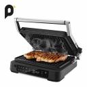 Электрогриль КТ-3675 предназначен для приготовления мяса, рыбы, овощей, сосисок, бутербродов, панини, сэндвичей, гренок, тостов и многих других блюд.Конструкция гриля позволяет готовить в двух режимах: двустороннем и одностороннем. В двустороннем режиме электрогриль закрывается крышкой, так что продукты находятся между двух нагреваемых панелей и готовятся с двух сторон сразу. Такой способ позволяет сократить время готовки, а также не требует переворачивания продуктов во время приготовления. В одностороннем режиме крышка гриля откидывается на 180°, благодаря чему гриль превращается в большую жаровню, а продукты можно выложить сразу на две панели.Прибор оснащен панелью управления, с помощью которой вы сможете установить желаемую температуру приготовления (для каждой панели можно установить свою температуру), время таймера, а также включить приготовление в одном из 6 предустановленных режимов.Данная модель оснащена поддоном для слива жира и сока, которые выделяются в процессе приготовления продуктов.На панели нанесено антипригарное покрытие, что позволяет готовить с минимальным количеством масла. Такое покрытие также облегчает процесс чистки панелей. Панели у прибора съемные.Специальный фиксатор сбоку гриля удерживает крышку в закрытом состоянии, что делает готовку, транспортировку и хранение более удобными. Он также позволяет фиксировать крышку в приоткрытом положении на разном уровне.